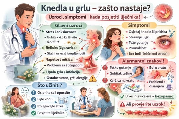 Infografika: Knedla u grlu – uzroci, simptomi i kada posjetiti liječnika